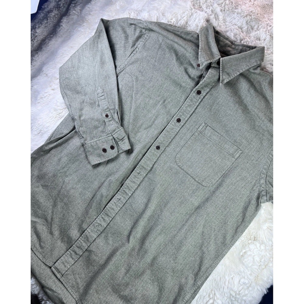 Lands' End Mens Gray Herringbone Long Sleeve Button-Up Shirt Pockets SIZE L A27